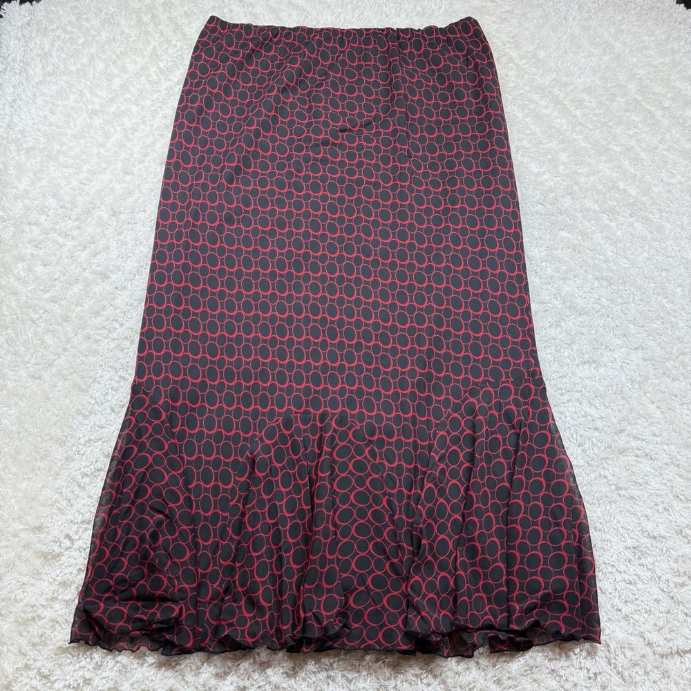 Cato Woman Skirt 14/16W Plus Size Red Black Circle Print Maxi Flowy Elegant Boho - Picture 2 of 9